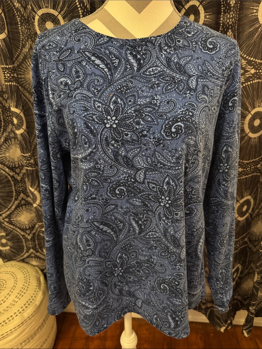 Talbots Women's Blue Paisley Long-Sleeve Tee Size XL